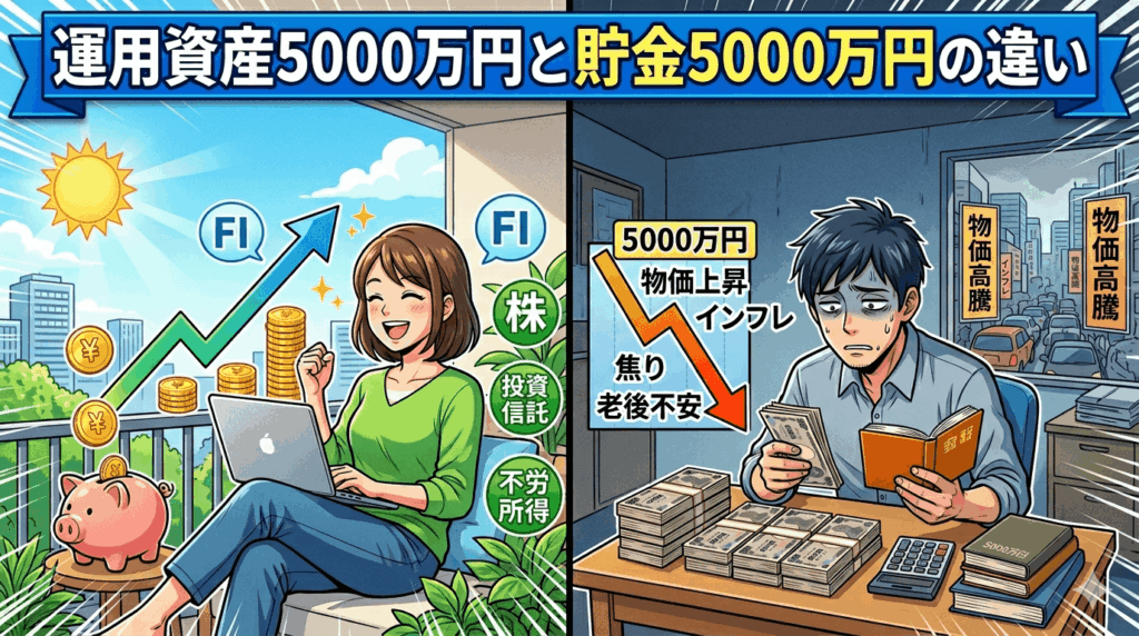 運用資産5000万円と貯金5000万円の達成で生じる変化の絶望的な違い